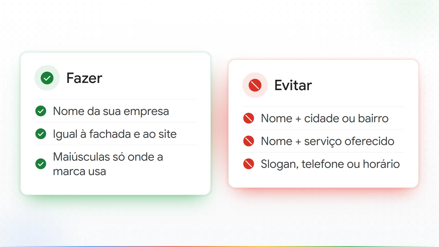 Comparação entre um nome de perfil só com a marca e outro com cidade e serviço acrescentados.